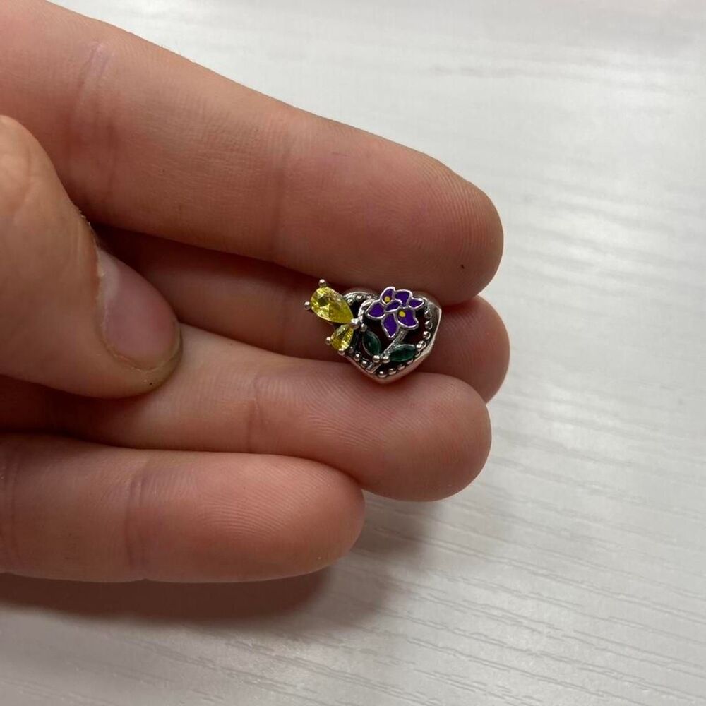 Purple/Yellow Heart Flower Charm For Bracelet